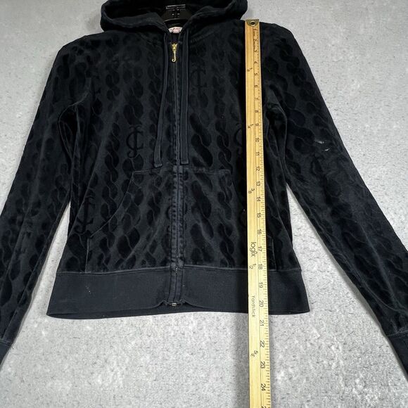 Vintage Juicy Couture Signature Hoodie Womens M Blk Velour Hoodie Track Jacket - Picture 5 of 14